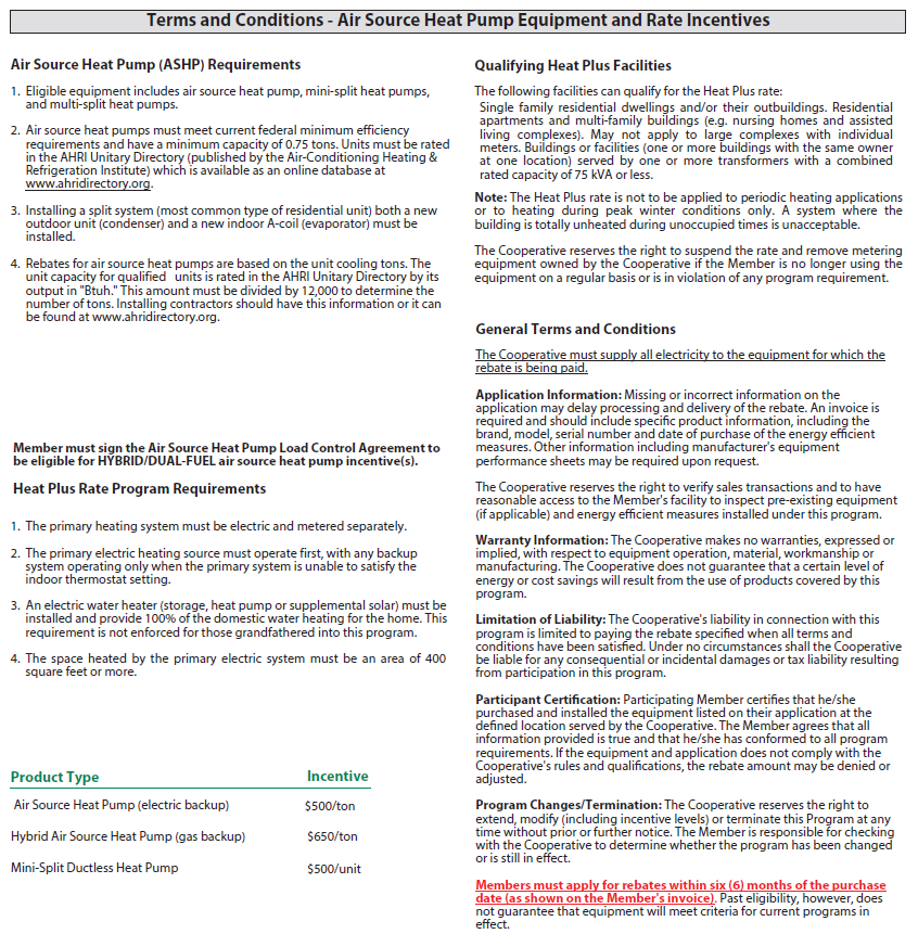 ASHP Rebate Requirements